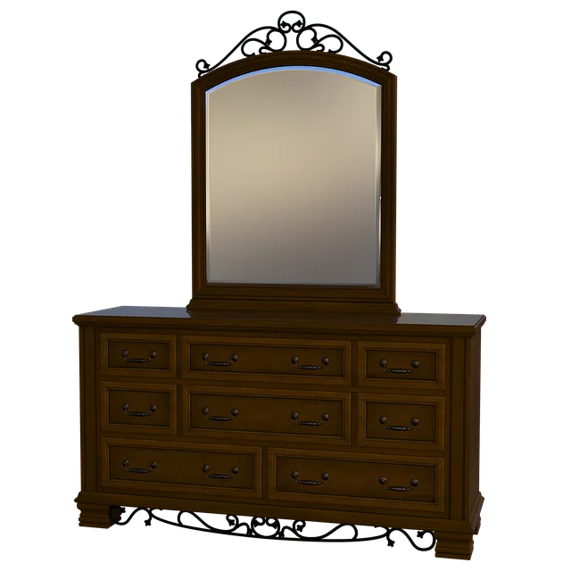 An image of a brown antique dresser